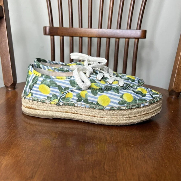 Gianni Bini Lemon Blue Stripe Espadrilles Platform Sneakers Sz 6.5 - Picture 2 of 10